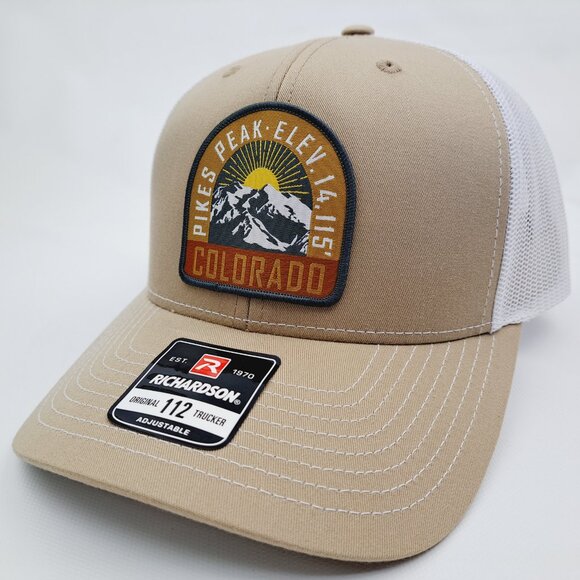 Pikes Peak Colorado Woven Patch Hat Cap Richardson 112 Trucker Style Mesh - Picture 2 of 4